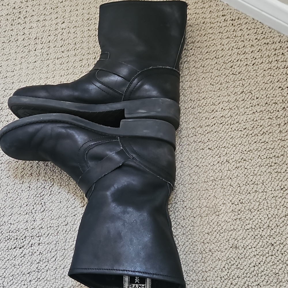 Frye Black Leather Mid-Calf Buckle Boots - Picture 5 of 7